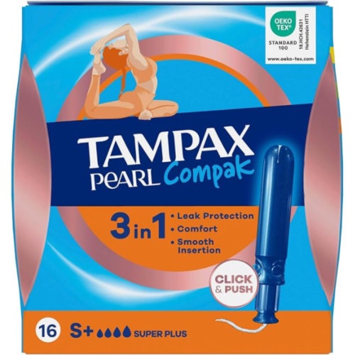 Tampax compak pearl tampon 100%algodon  16 unidades super plus