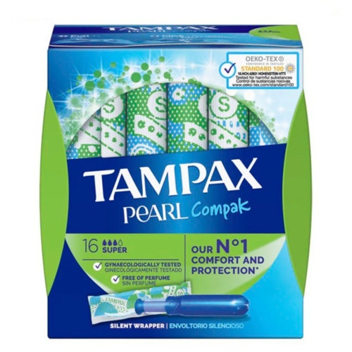 Tampax compak pearl tampon 100%algodon  16 unidades super