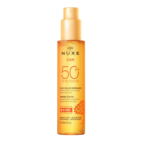 Nuxe sun aceite bronceador rostro y cuerpo spf 50  1 envase 150 ml