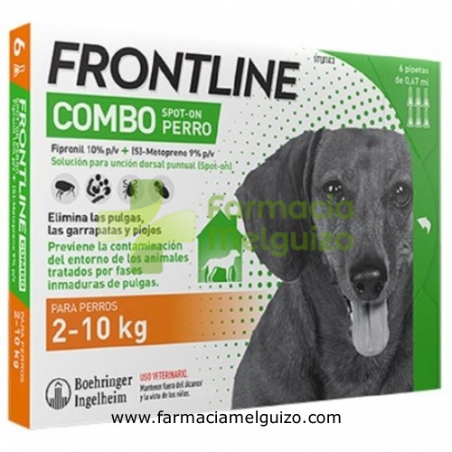 FRONTLINE COMBO 67,00 mg / 60,30 mg SOLUCION SPOT-ON PARA PERROS 2-10 kg