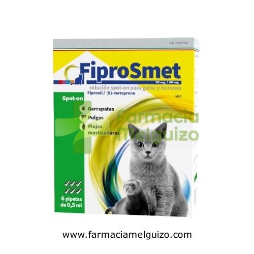 FIPROSMET 50 mg/60 mg SOLUCION SPOT-ON PARA GATOS Y HURONES