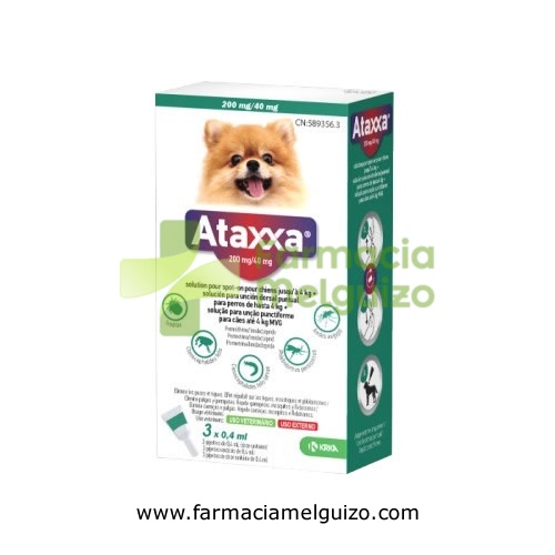 ATAXXA 200 mg/40 mg SOLUCION PARA UNCION DORSAL PUNTUAL PARA PERROS DE HASTA 4 KG