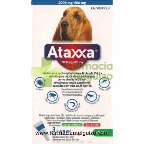ATAXXA 2000 mg/400 mg SOLUCION PARA UNCION DORSAL PUNTUAL PARA PERROS DE MAS DE 25 kg