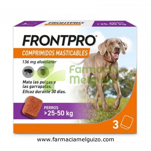FRONTPRO 136 mg COMPRIMIDOS MASTICABLES PARA PERROS > 25-50 kg