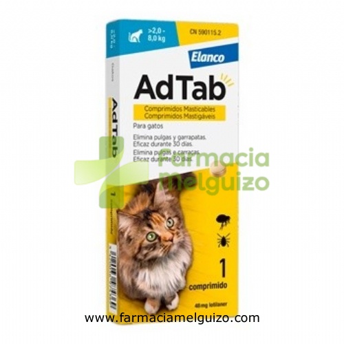 ADTAB 48 mg COMPRIMIDOS MASTICABLES PARA GATOS (>2,0?8,0 kg)