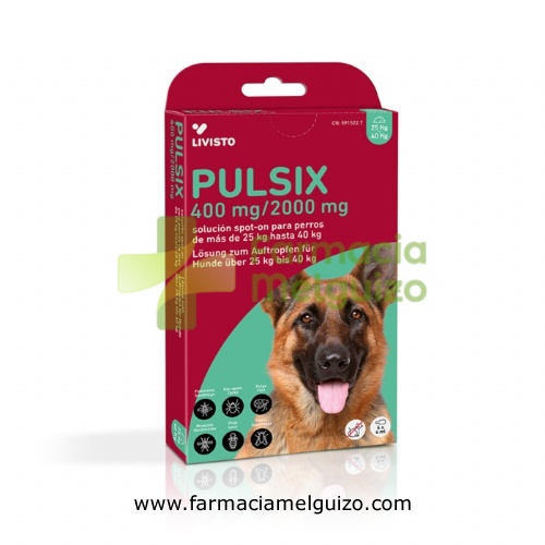 PULSIX 400 mg/2000 mg SOLUCION SPOT-ON PARA PERROS DE MAS DE 25 Kg HASTA 40 Kg