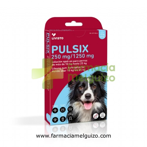 PULSIX 250 mg/1250 mg SOLUCION SPOT-ON PARA PERROS DE MAS DE 10 Kg HASTA 25 Kg