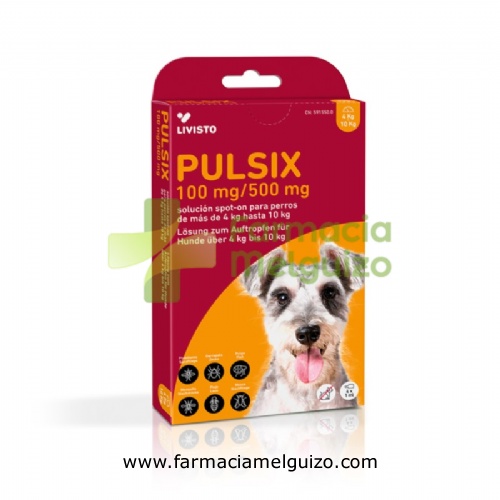 PULSIX 100 mg/500 mg SOLUCION SPOT-ON PARA PERROS DE MAS DE 4 Kg HASTA 10 Kg
