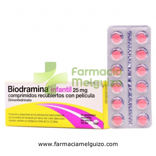 BIODRAMINA INFANTIL 25 mg COMPRIMIDOS RECUBIERTOS CON PELICULA , 12 comprimidos