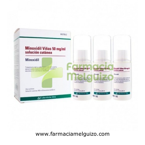 MINOXIDIL VIÑAS 50 mg/ml SOLUCION CUTANEA, 3 frascos de 60 ml