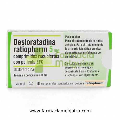 DESLORATADINA RATIOPHARM 5 MG COMPRIMIDOS RECUBIERTOS CON PELICULA EFG, 20 comprimidos