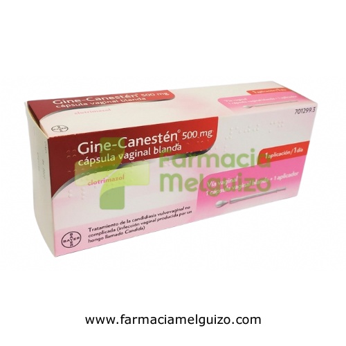 GINE-CANESTEN 500 MG CAPSULA VAGINAL BLANDA ,  1 capsula vaginal blanda + 1 aplicador