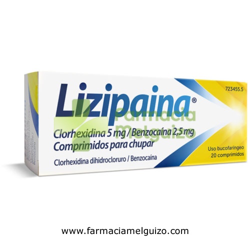 LIZIPAINA CLORHEXIDINA 5 MG/BENZOCAINA 2,5 MG COMPRIMIDOS PARA CHUPAR ,20 comprimidos