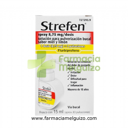 STREFEN SPRAY 8,75 MG/DOSIS SOLUCION PARA PULVERIZACION BUCAL SABOR MIEL Y LIMON 1 frasco de 15 ml