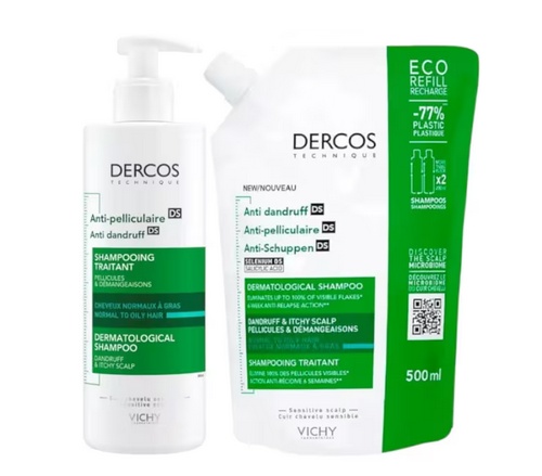 Dercos champu anticaspa cabello seco + refill 500 ml