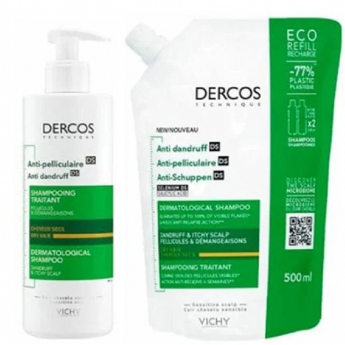 Dercos champu anticaspa cabello graso + refill 500 ml