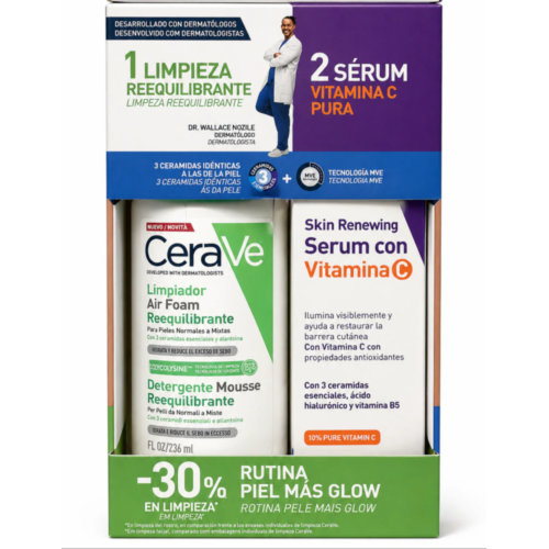 Cerave pack limpiador air foam + serum vit c 30% dto