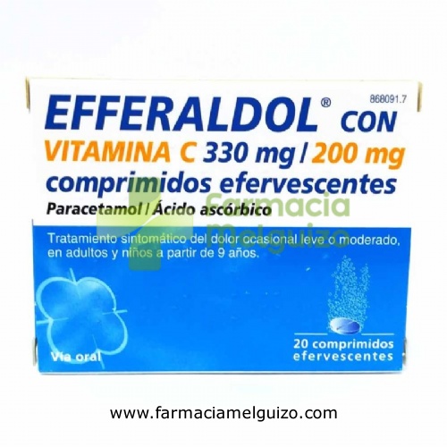 EFFERALDOL CON VITAMINA C 330MG/200MG COMPRIMIDOS EFERVESCENTES , 20 comprimidos