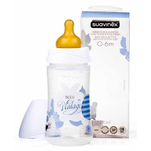 BIBERON PP BOCA ANCHA T LATEX ANATOMICA - SUAVINEX 3 POSICIONES (270 CC + T1 M AZUL)