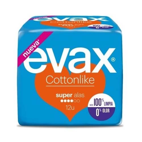 COMPRESAS HIGIENICAS FEMENINAS - EVAX COTTONLIKE (SUPER CON ALAS 12 COMPRESAS)